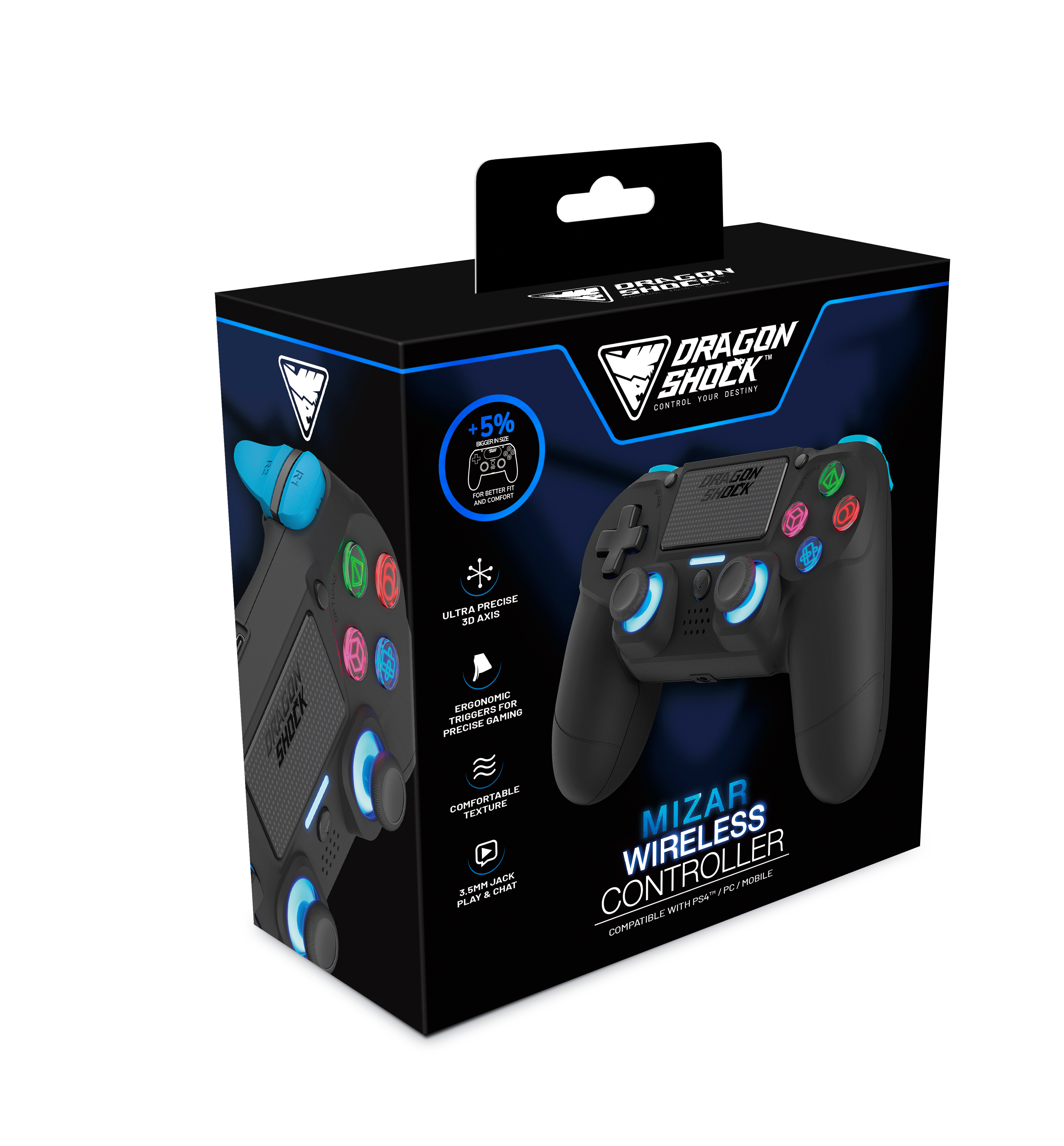 DragonShock MIZAR BT Wireless Controller Black for PS4, PC